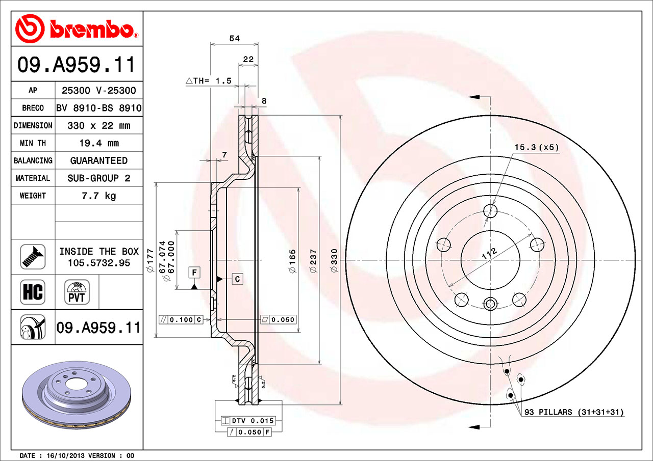 Mercedes Brembo Disc Brake Rotor - Rear (330mm) 1664230600